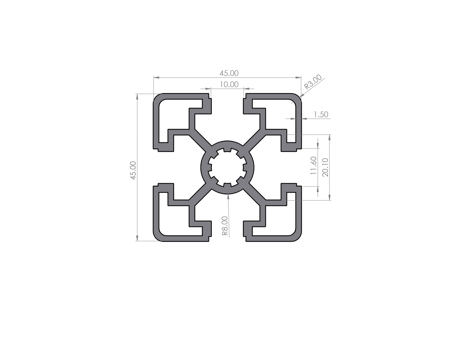 Aluminiumprofil 45x45 Nut 10 Leicht B-Typ Schwarz